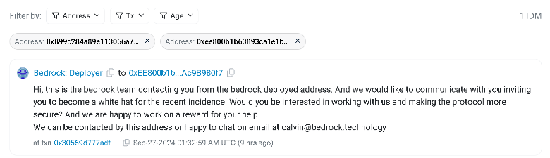 
			Похитившему криптовалюту у Bedrock хакеру предложили работу		